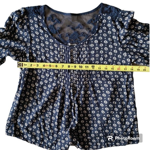 Womens Hannah Country Farm Flowy Peasant lace back Geometric blouse size S - Picture 3 of 6